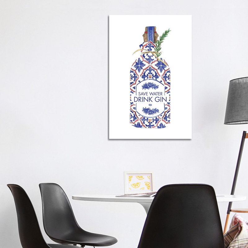 Save Water Drink Gin by Mercedes Lopez Charro - Wrapped Canvas Print