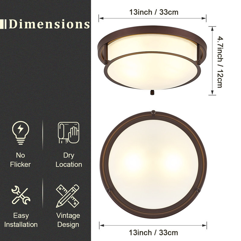 Luminaire encastré 2 lumières rétro classique 2 lumières E26, Brun, Blanc