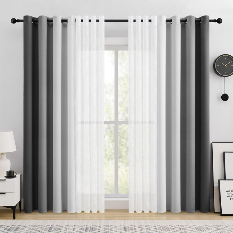 Ensemble de 4 rideaux occultants ombrés mélangés et assortis - 2 pièces de dentelle diaphane et 2 pièces de rideaux obscurcissant obscurcissant pour la chambre à coucher dans le salon