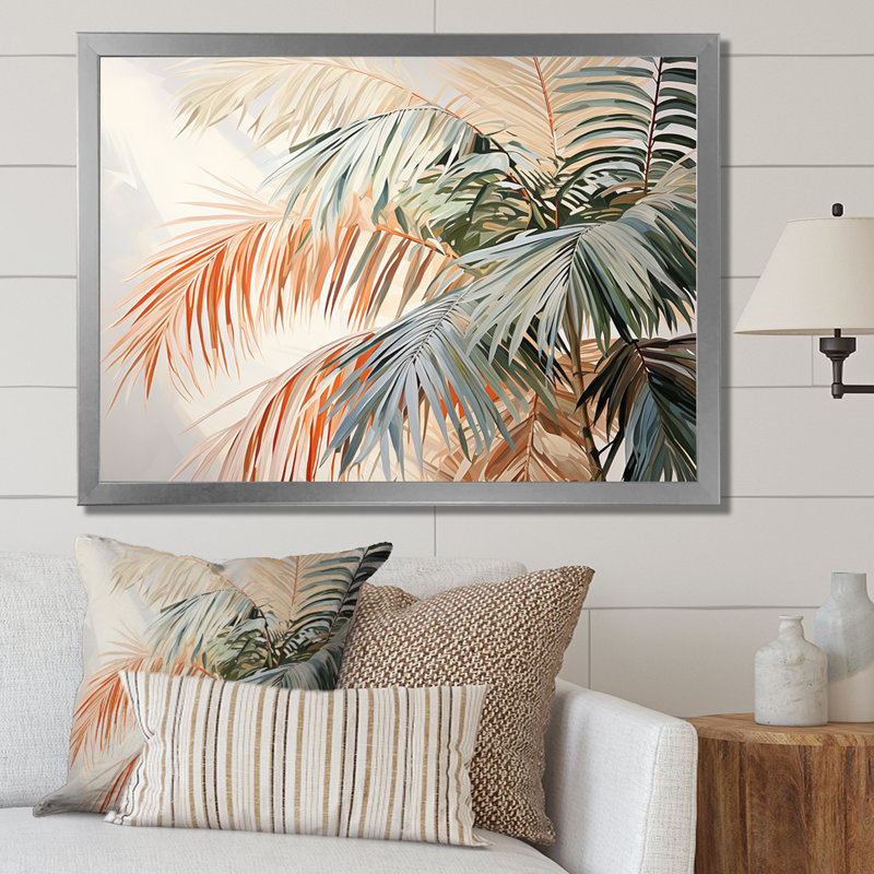 Minimalisme, tranquillité tropicale, palmiers I sur toile, Cadre photo argenté, H 16 po x l 32 po x P 1 po