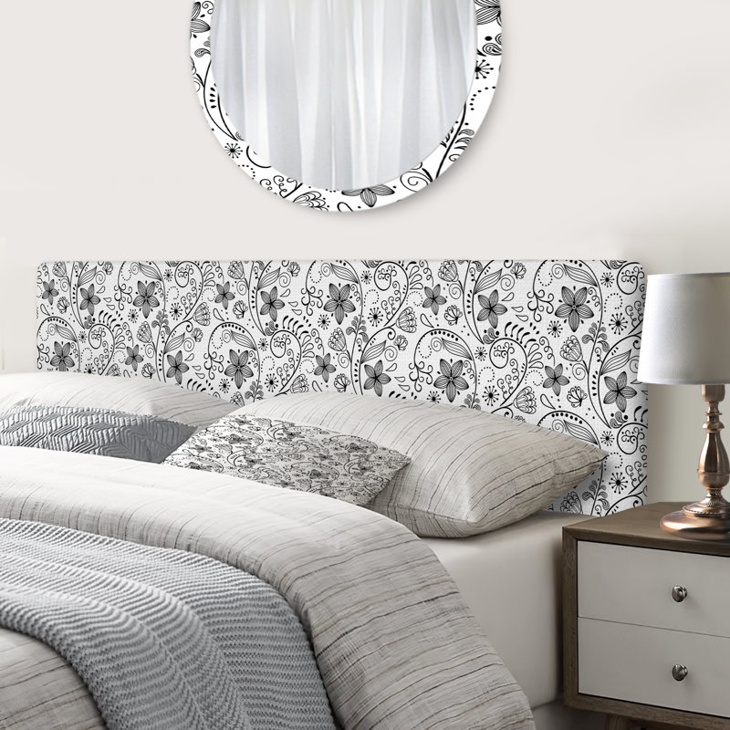 Tête de lit tapissier Irmiya, Grand, Floral gris 2