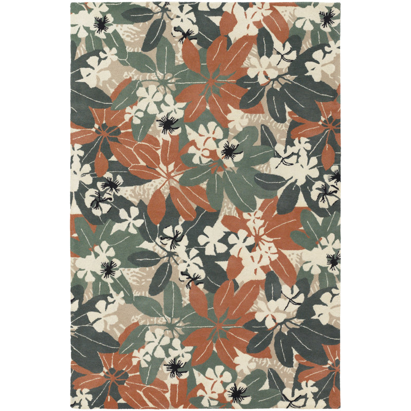 Bingham Authentic Hand-Tufted Handmade Modern Tropical Overlapping Foliage Wool Area Rug, Rectangle 5' x 7'6"