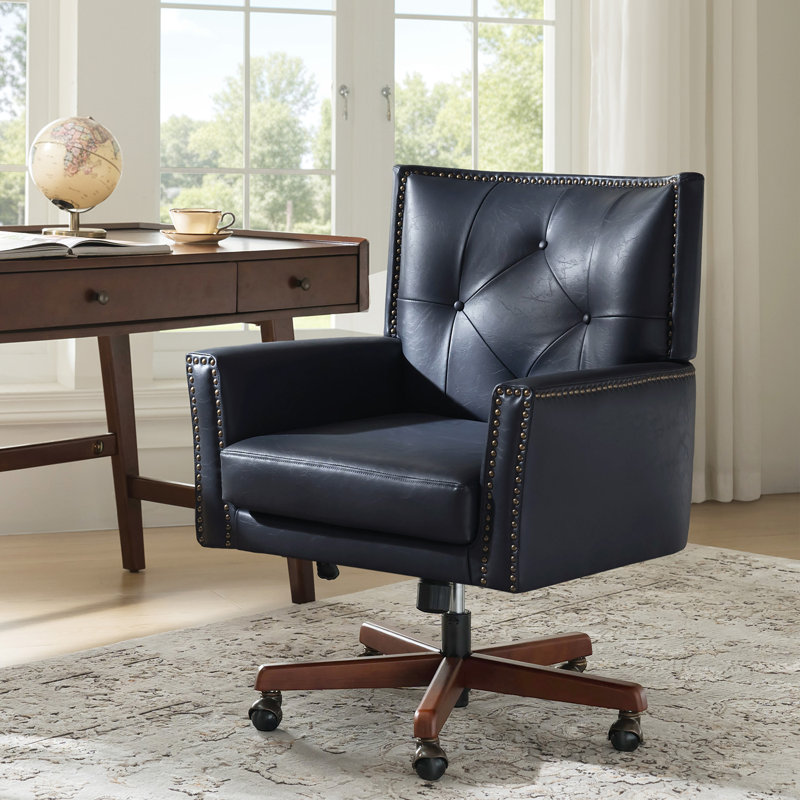 Chaise de bureau pivotante en cuir Meroy, Marine