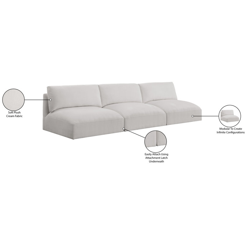 Hoswell Upholstered 114'' Sofa, Cream Polyester Fabric