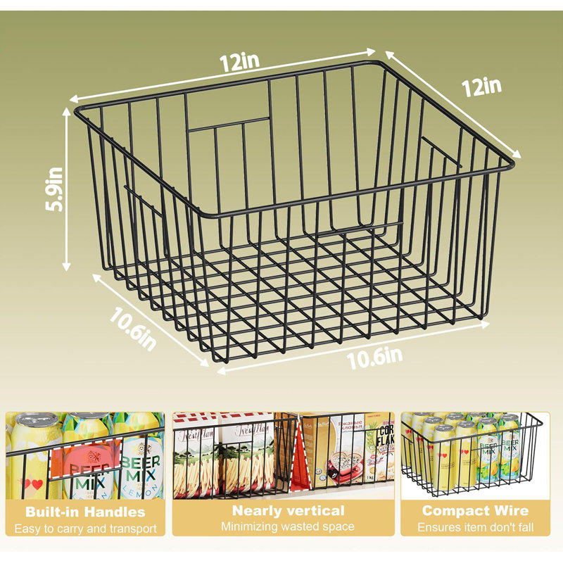 X-cosrack Metal Wire Baskets for Pantry Organization and Storage Freezer Organizer Bins with Handles Extra Large Mesh Bin for Pantry Kitchen Laundry Closet Garage Patent Design
