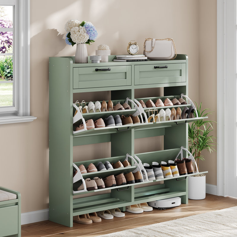 High-Gloss Shoe Cabinet with 4 Flip Drawers & 2 Top Drawers, Freestanding Entryway Organizer for Hallway or Living Room