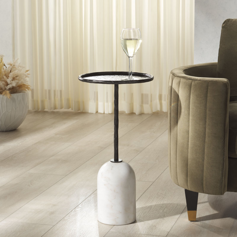 Tanyarose Metal And Marble Drink Table, Black/White