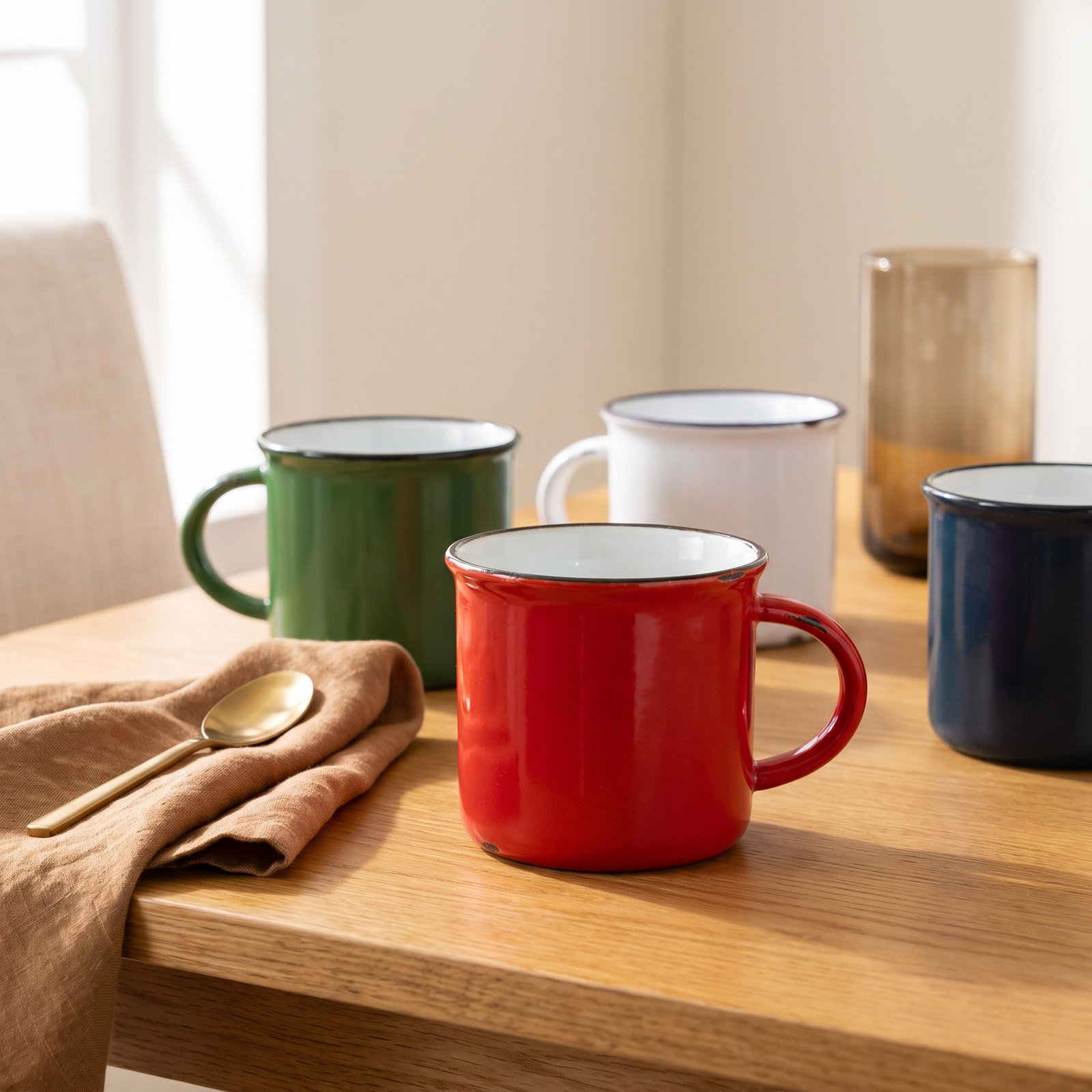 Tinware Stoneware Mug, Red/White/Green/Black