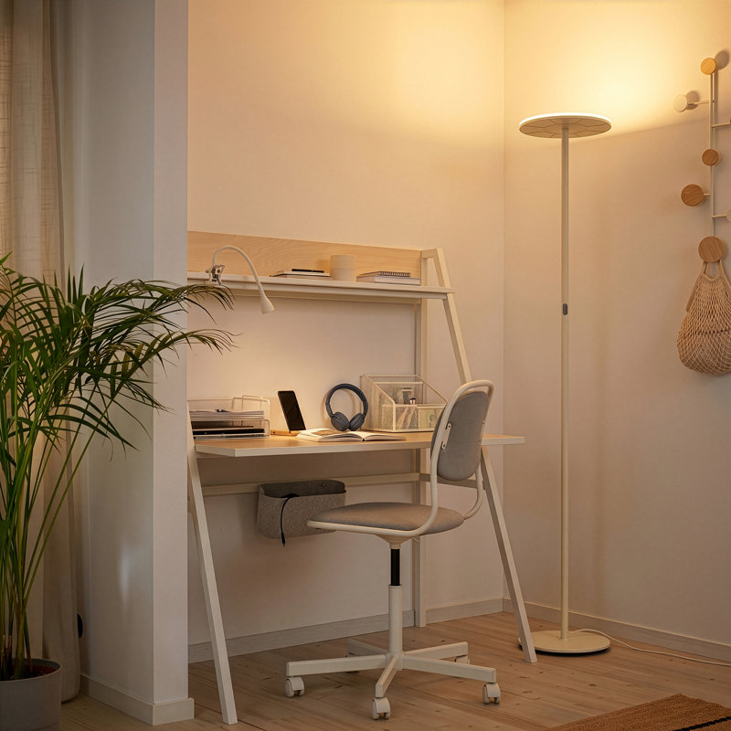 Sky 63" Cream Modern LED Torchiere Floor Lamp With Adjustable Head, Cream