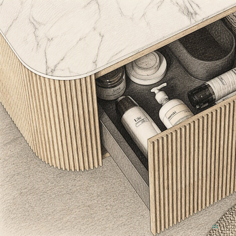 Armoire murale 36 po, avec comptoir et tiroir en marbre artificiel, sans bassin, sans robinet