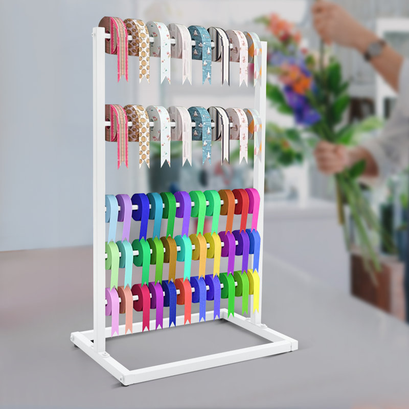 Parkor 5-Tier Metal Craft Organizer Stand for Ribbons, Wrapping Paper, White
