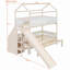 Lit superposé en bois en forme de maison avec glissière et escalier de rangement, cadre de lit double pour enfant, beige-6921127