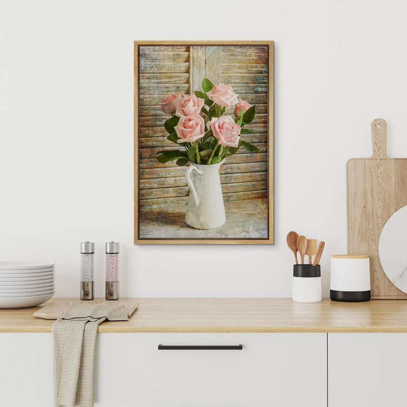 Bouquet de roses en fleurs rétro dans un vase, plantes florales, photographie rustique, H 24 po x l 16 po x P 1,5 po