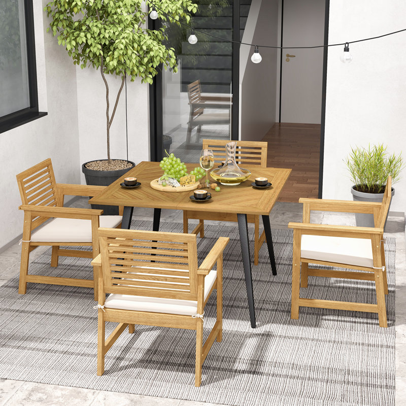 Square Acacia Outdoor Dining Table With Umbrella Hole , 107cm cm W 107cm cm D