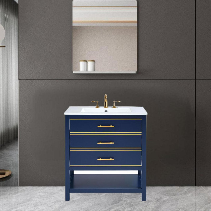 Meuble-lavabo moderne 30 po avec comptoir en céramique , Bleu