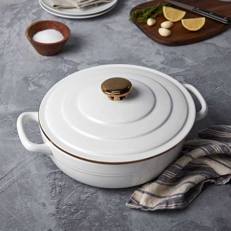 Denmark Tools for Cooks 3-Quart Stoneware Casserole Pan Baking Dish with Lid, White