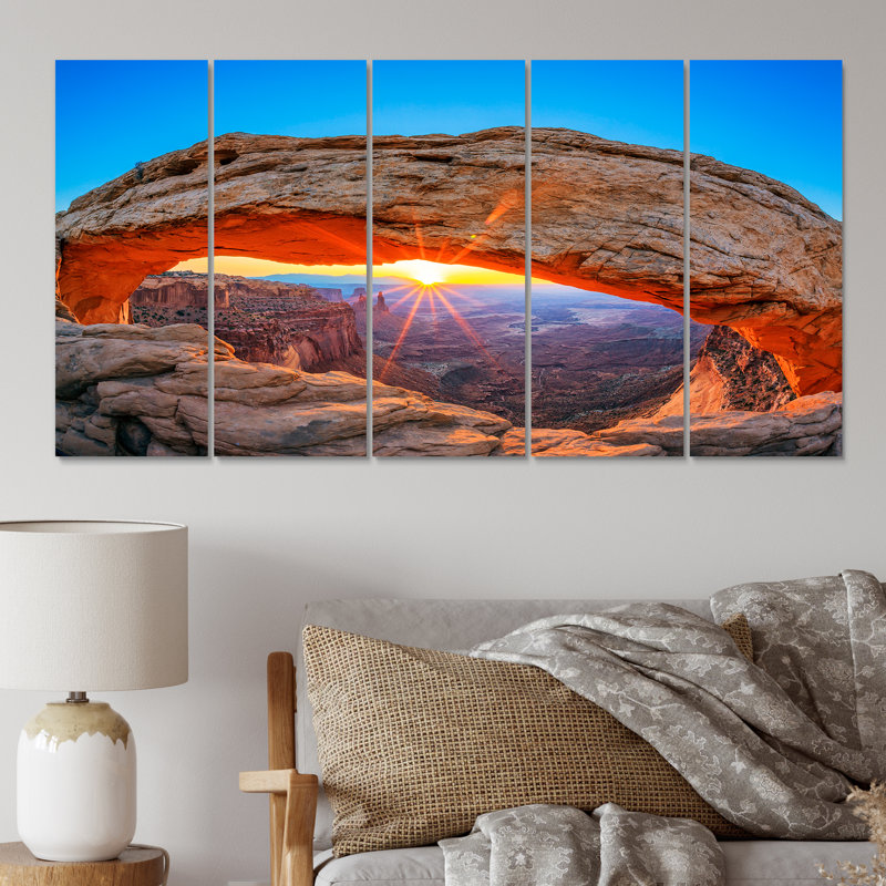 «Sunrise Mesa Arch Canyon In Utah», art mural sur toile, 5 panneaux égaux