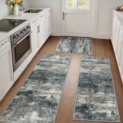Washable Abstract Kitchen Mat Set of 3