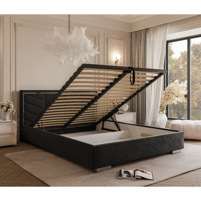 Upholstered Ottoman Storage Bed, Black, Single (3')