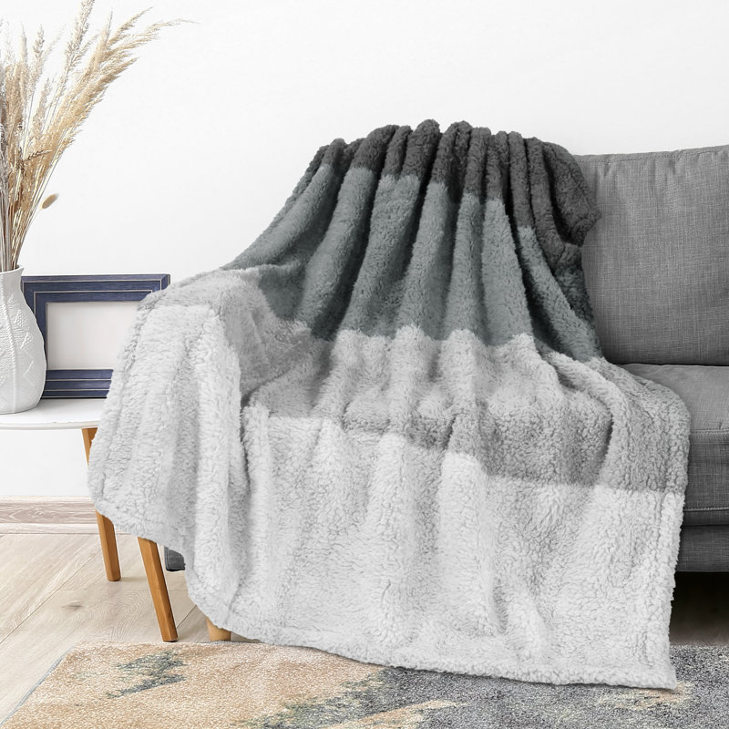 Jeté de lit Fluffy Sherpa, Lit simple, Dégradé / gris anthracite