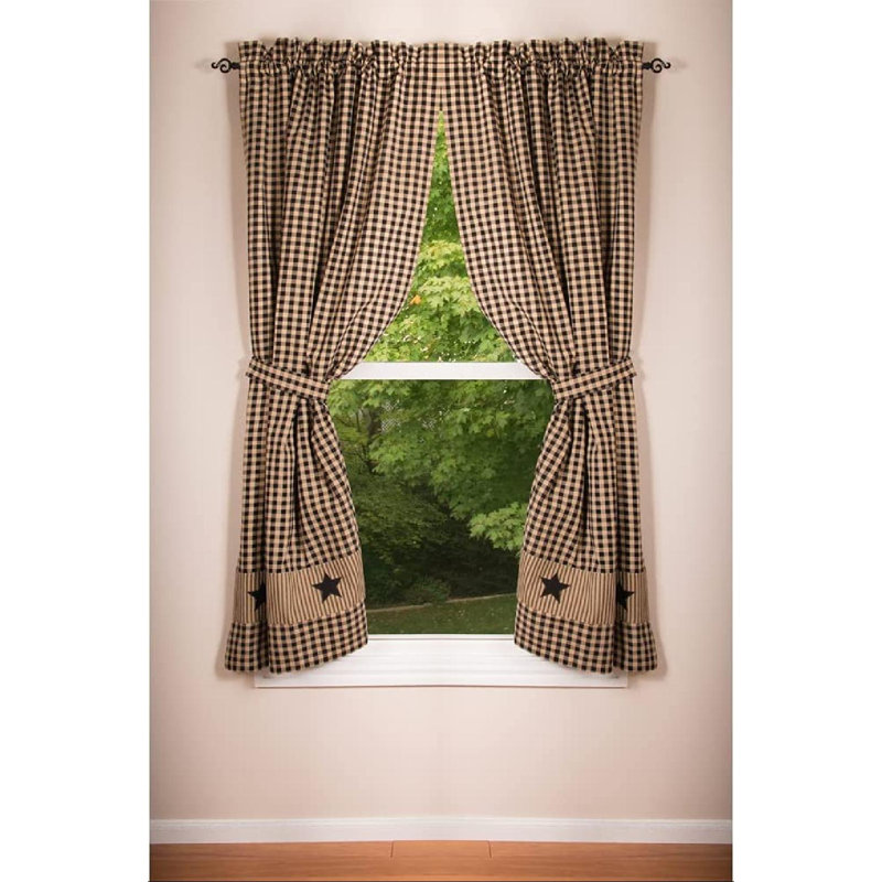 Rideau en mélange de coton Weixel, Noir / beige