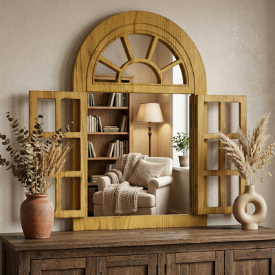 Window-shaped Design With Rustic Finish Adds Farmhouse Style Tempered Glass Provides Clear, Distortion-free Hd Reflection