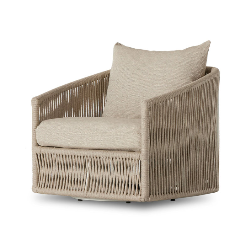 Porto Outdoor Swivel Lounge Chair, White Aluminum, Faye Sand