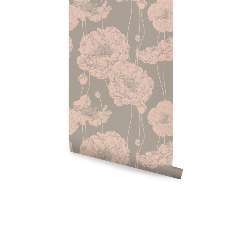 Rouleau de papier peint adhésif L 18 pi x l 24 po Latundra Peony, Rose nacré