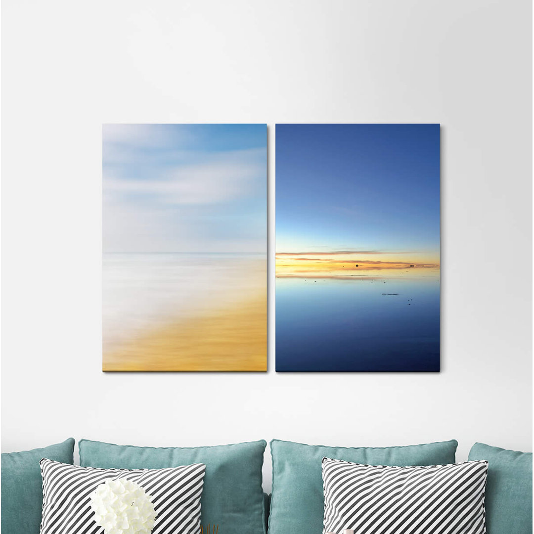 2-tlg. Leinwandbilder-Set - Grafikdruck „Horizon Sand Beach Calm Sea Blue Sky”