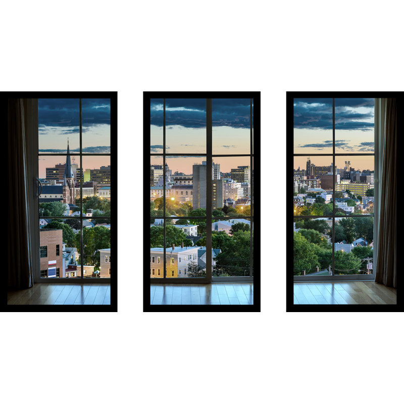 Portland, Maine, États-Unis, fenêtre du centre-ville, ensemble de 3 reproductions de photos sur acrylique