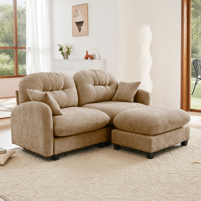 Canapé modulaire Elmsforde avec tissu chenille et dossier capitonné, Chenille brun clair, H 36,6 po x l 74 po x P 59,4 po