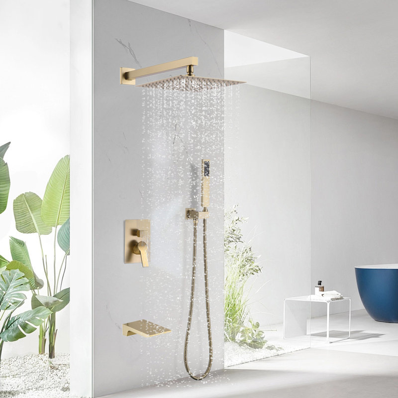 Système de douche et baignoire à pluie 10 "avec douchette et douchette, robinet de douche mural avec valve à pression équilibrée