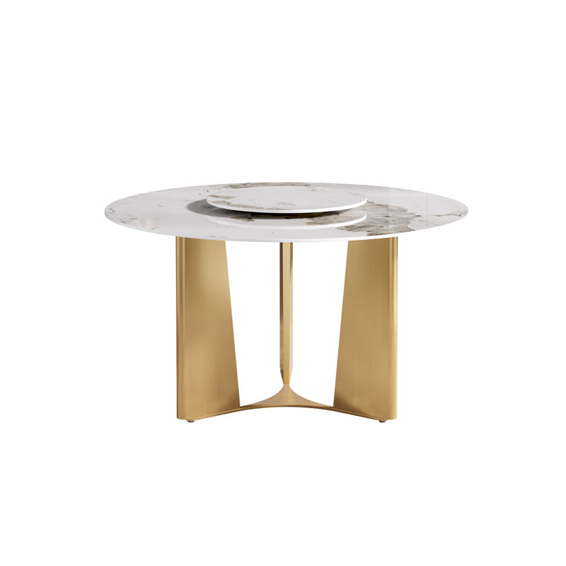 Round Sintered Stone Dining Table With Lazy Susan, 29.53"H x 53.15"L x 53.15"W, Pandora