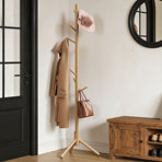 Adosinda Freestanding Coat Rack,Sturdy Wooden Coat Stand, 8- Hook Coat Rack,3 Height Options,Used in Bedroom,Hallway and Entryway,for Storing Coats, Hats,Bags,Umbrella Stand and Coat Hooks