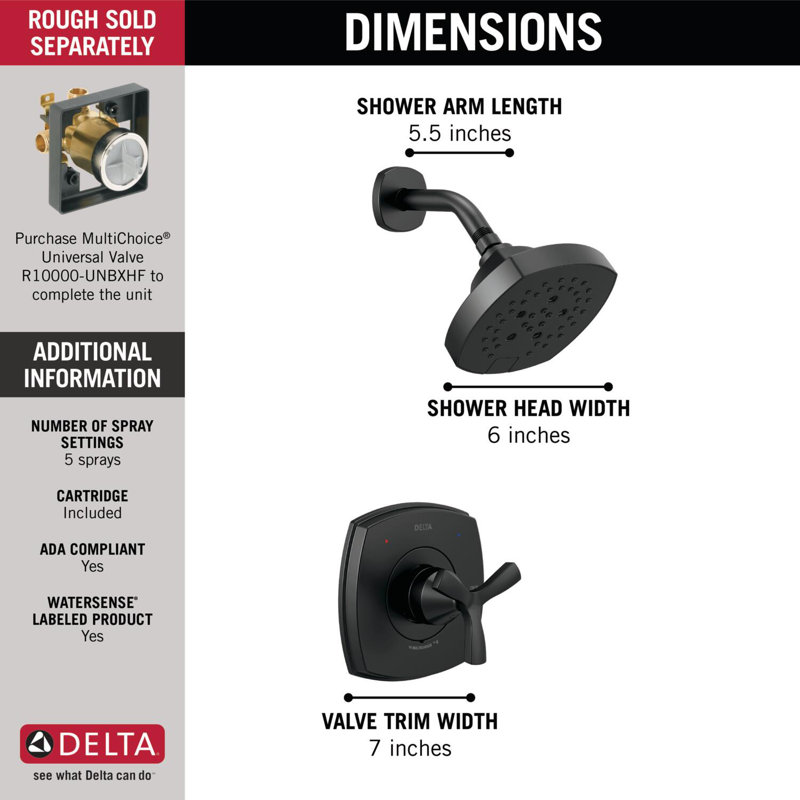 Garniture de robinet de douche avec inverseur et moniteur Stryke 14 Series, Noir