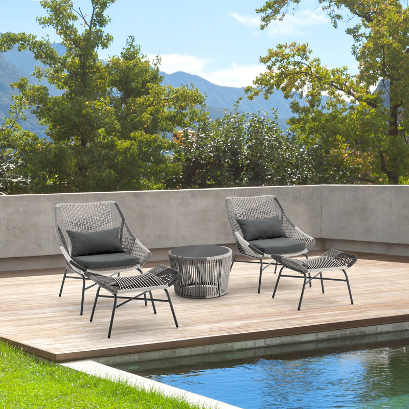 Ashland Modern 2-Person Patio Conversation Set with Ottomans and Table in Gray, Gray