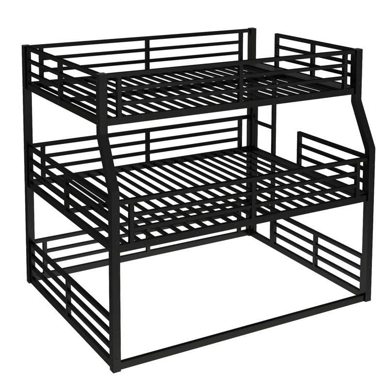 Full/Full XL Over Queen Over Queen Triple Metal Bunk Bed With Safety Guardrails, Full/Full XL Over Queen Over Queen, Black