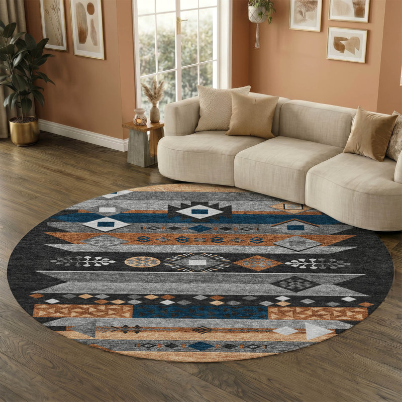Tapis de qualité supérieure Mayfield AMF2499 Global, Noir, Rond 8 pi