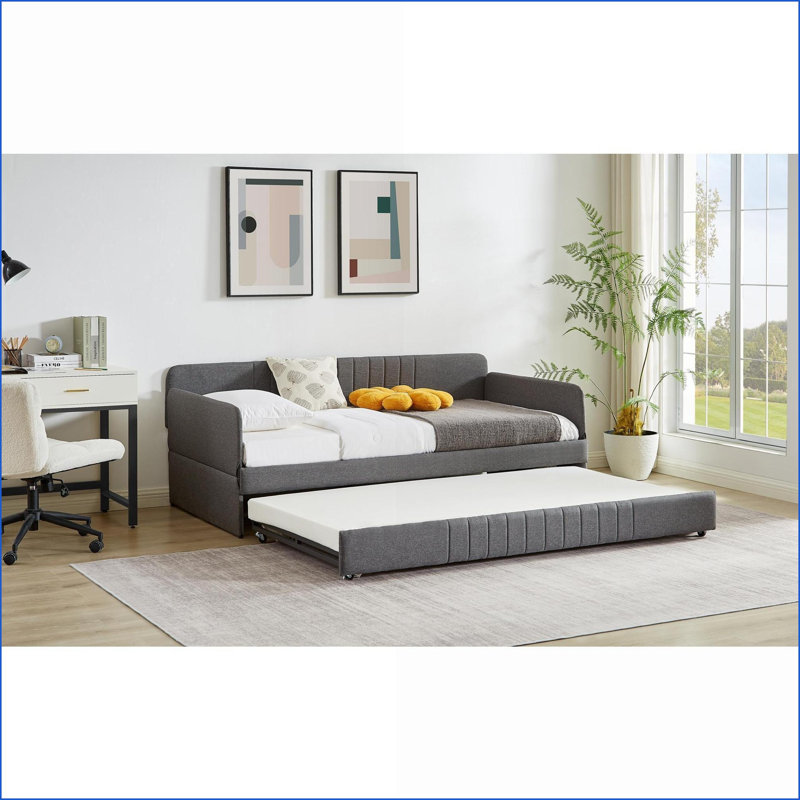 Twin Size Grey Metal Daybed with Trundle - Stable Noise-Free for Small Spaces
