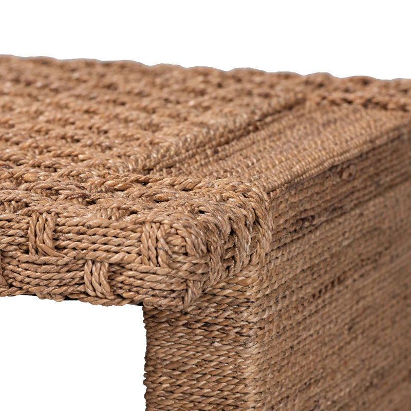 Bali & Pari Rhinos Handwoven Seagrass Coffee Table With Open Shelf – Rectangular Wicker Center Table For Living Room, Coastal Boho Style