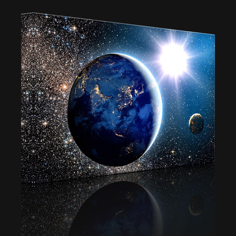 Earth In Space by No - Wrapped Canvas Print, With lighting, 70cm H x 100cm W x 4.5cm D
