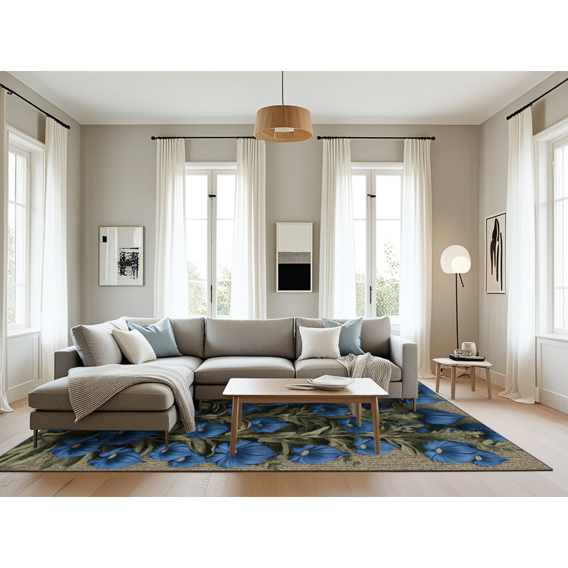 Tapis gris botanique lavable à la machine, Rectangulaire 8 pi x 10 pi