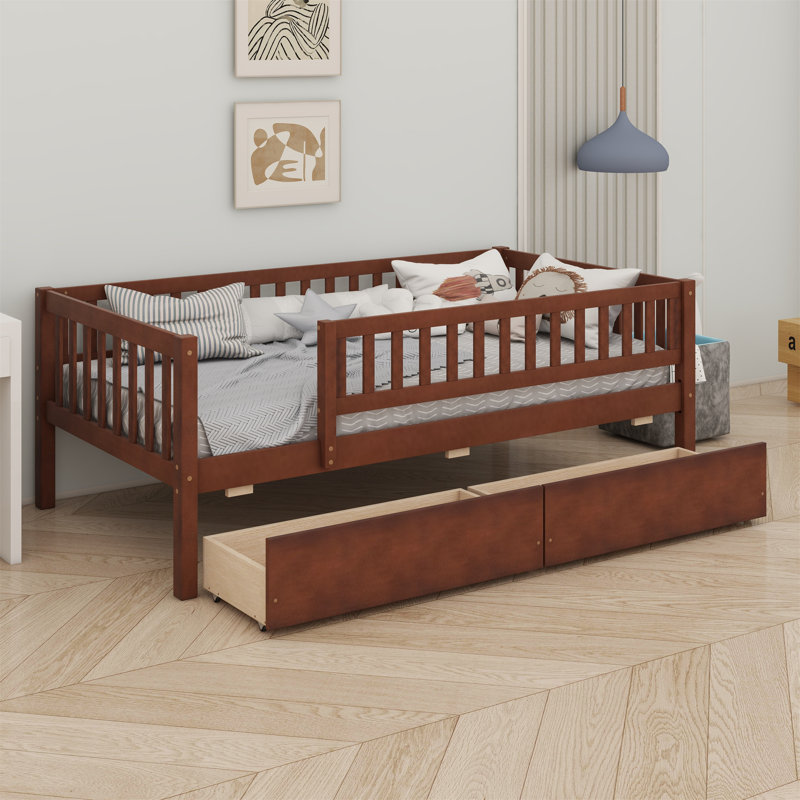 Daybed Wood Bed With Two Drawers, Walnut, Twin