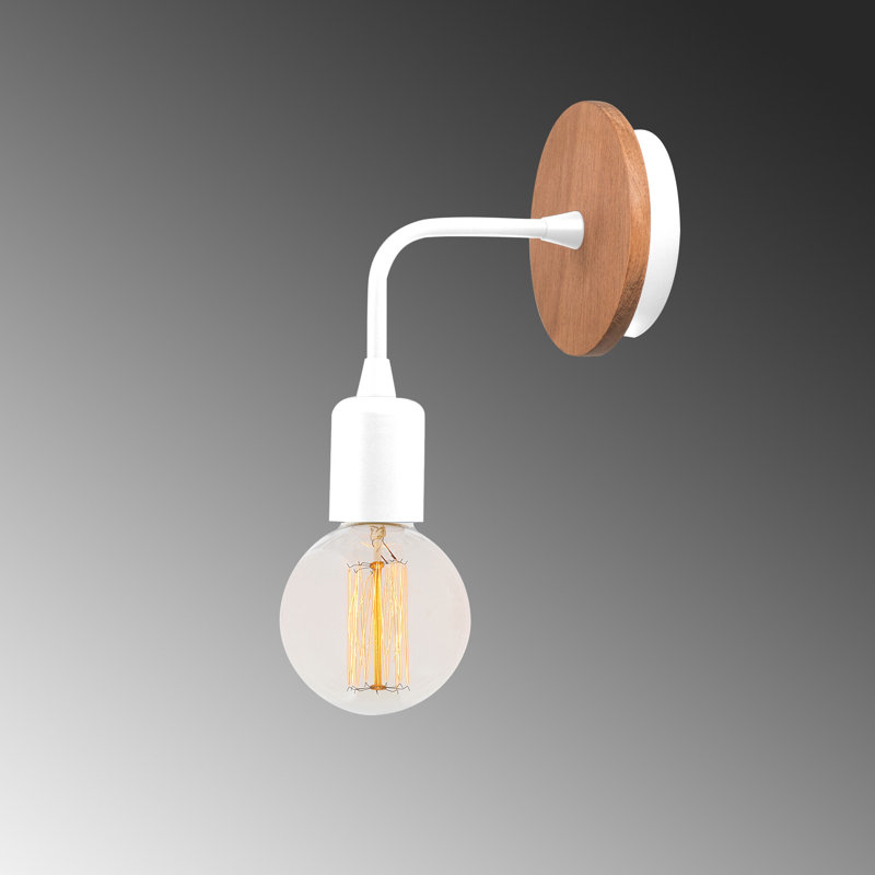 Lampe murale moderne avec corps en métal et base en bois, 3,9 x 3,9 x 5,1 pouces | Douille E27, 40 W maximum | Design blanc élégant, classé IP20 | Parfait pour la décoration intérieure et l'éclairage ambiant du salon et de la chambre à coucher