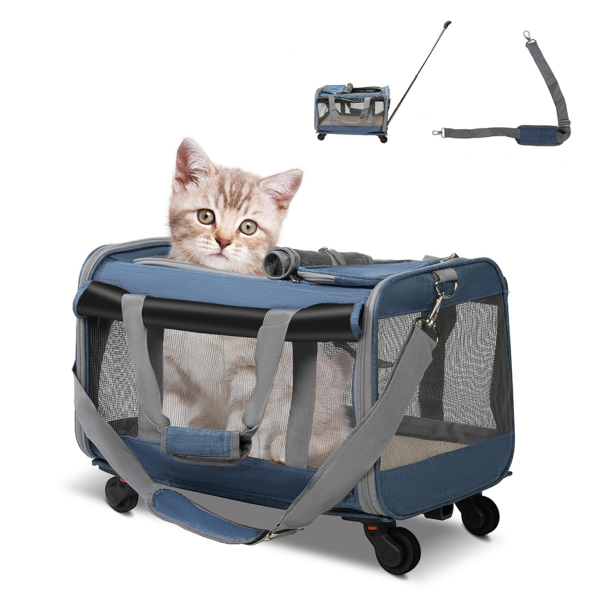 Cat Carrying Case - Airline Approved, Portable and Breathable Pet Carrier  With Removable Fleece Pad, Collapsible for Medium and Small Cats and Dogs