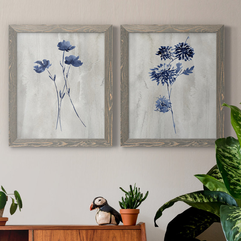 Indigo Botanical III - ensemble de 2 reproductions d'impressions, H 20 po x l 17 po x P 1 po, Toile avec cadre gris