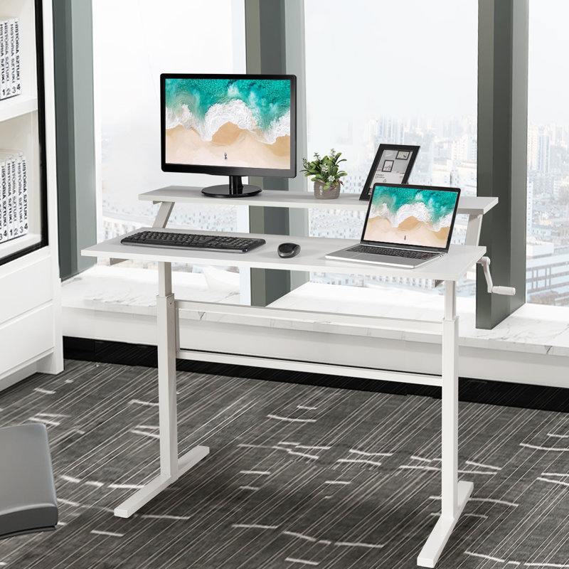 Mirari Adjustable Standing Desk, White, White