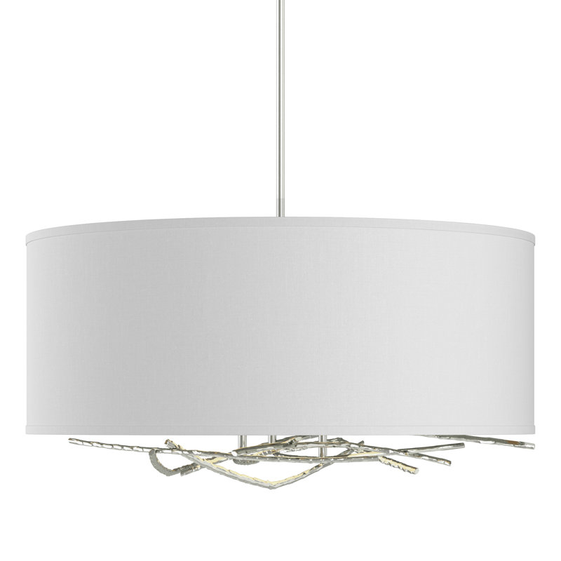Brindille 3 - Light Drum Chandelier, Natural Anna, Sterling, 21.4" - 66.4"