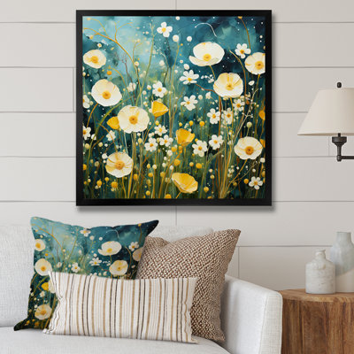 " Teal White Buttercups Buttercup Meadow "