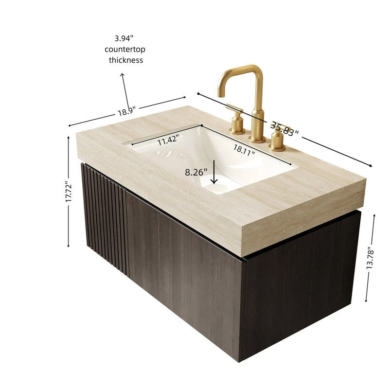 Meuble-lavabo de salle de bain 30 po MURI, Marron clair, L 30 po, Gris clair